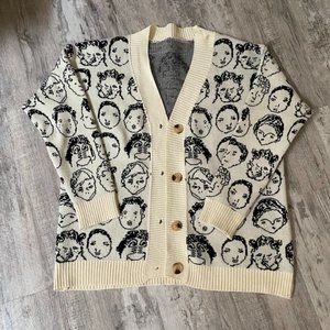 Abstract Face Casual Knit Sweater